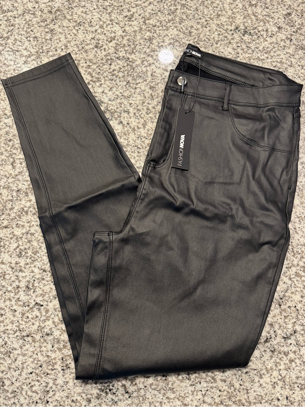 Fashion Nova Women's Plus High Rise Black Faux Leather Skinny Pants